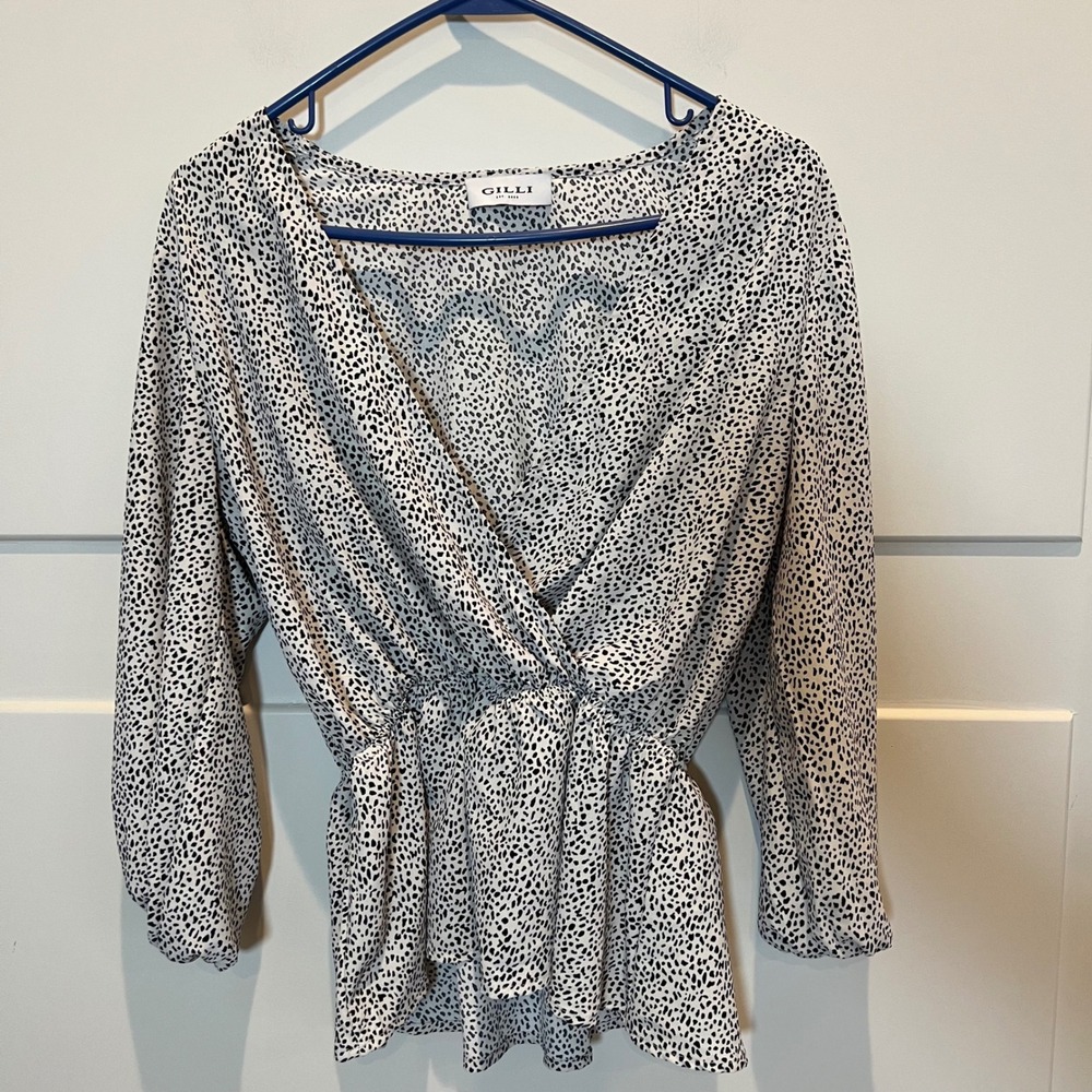 Gilli Animal Print Blouse Long Sleeve Elastic Waist Top Womens Peplum‎